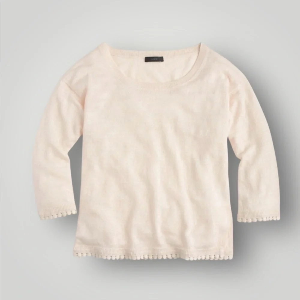 J. Crew Linen sweater with pom-pom trim